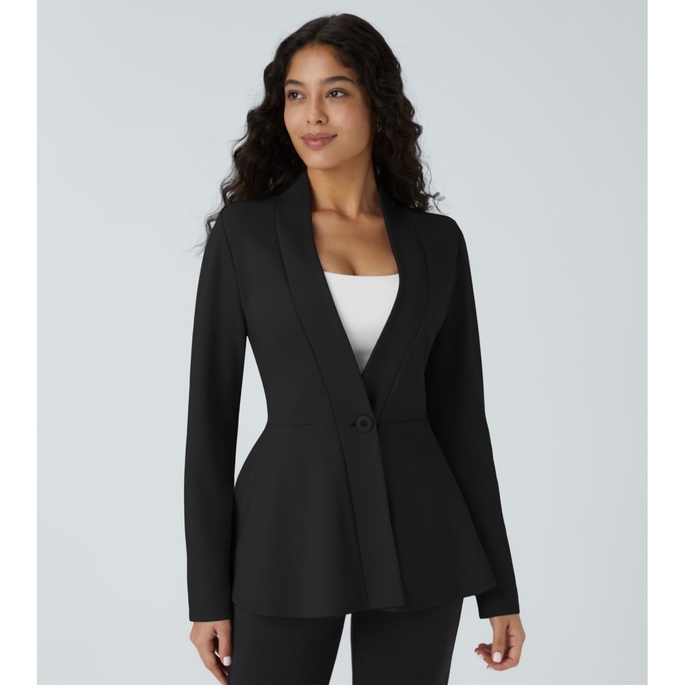 Halara Womens V Neck Single Front Work Peplum Jacket Black Size S Blazer